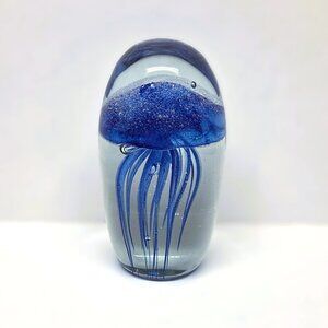 Blue Jellyfish 4.5" Paperweight Cased Glass Bubbles Statue Figurine